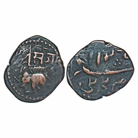 Baroda, Copper Paisa, 6.85g, Sayaji Rao II (AH 1235-1264/1819-1847 AD), Amreli Mint comple