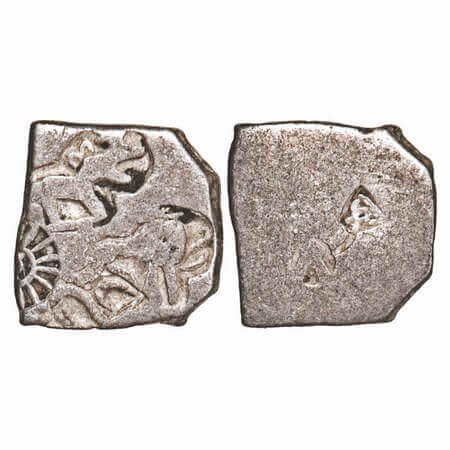 Magadha Empire, Punch marked, (c. 4-3 Cen BC), Silver Karshapana, 3.36g, 14.52x14.48mm, Ob