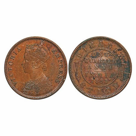 Bikanir, Copper ¼ Anna, 6.34g, Ganga Singh (VS 1944-1999 / 1887-1942 AD), 1895 AD, with th