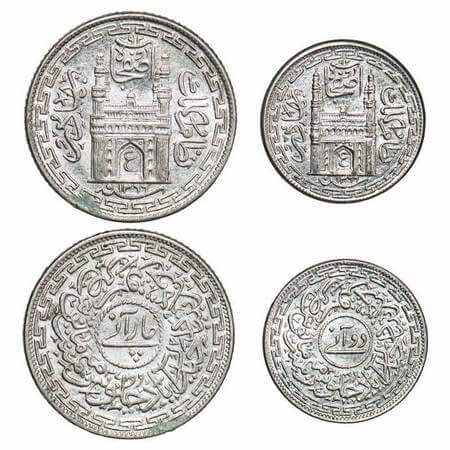 Hyderabad, Nickel (2 Coins), Mir Usman Ali Khan, Farkhanda Bunyad Hyderabad Mint, 2 Annas 