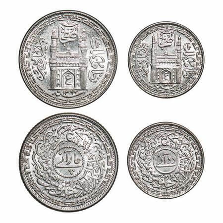 Hyderabad, Nickel (2 Coins), Mir Usman Ali Khan, Farkhanda Bunyad Hyderabad Mint, 2 Annas 