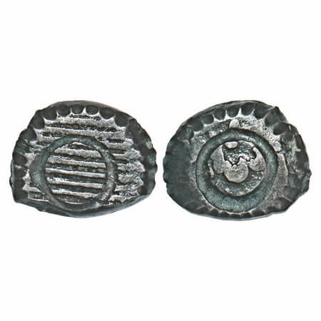 Jafarabad, Base Silver Kori, 4.00g. 13-13mm, counter struck persian 'Shah' Jafarabad was a