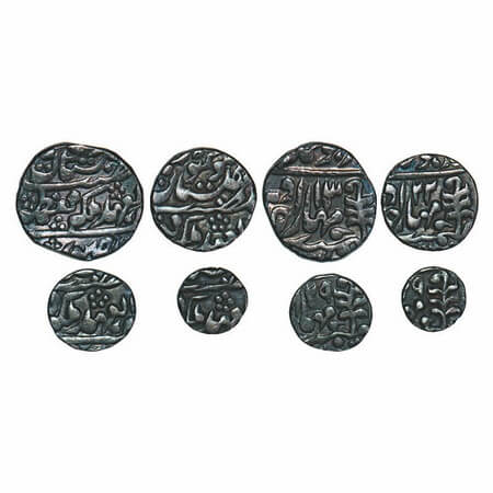 Jaipur, Silver (4), Madho Singh & Queen Victoria, a) Rupee, RY13, KM, 145, b) 1/2 Rupee, R