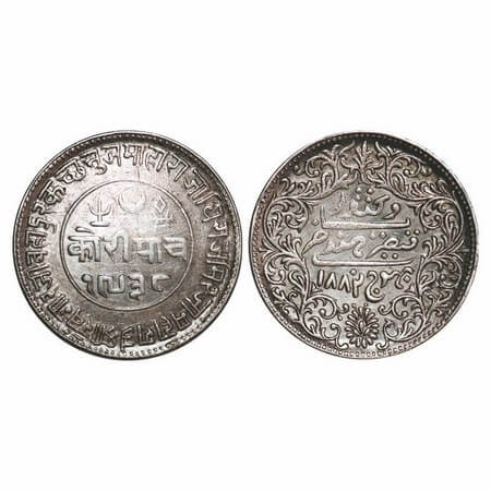 Kutch, Silver, 5 Kori, 13.81g, Khengarji III, INO Victoria Empress, VS 1938/1882 AD. Rajgo