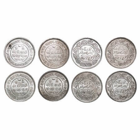 Kutch, Silver, 2 ½ Kori, (4 coins), Khengarji III, VS 1988/1932, 1989/1932, 1989/1933, 199