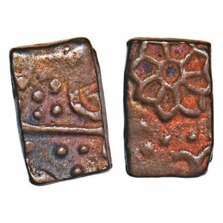Lunawada, Copper 1/4 Paisa. 2.00g, Vakhat Singhji (VS 1924-1986/ 1867-1929 AD), flower sym