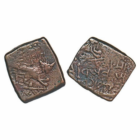 Lunawada, Copper Paisa, 8.18g, Vakhat Singhji, (1942 VS), double struck Lion seen on both 