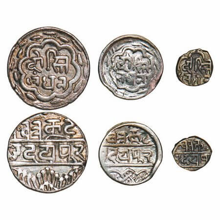 Mewar, Swarupshahi, Silver (3 coins), crude type, ½, ¼ , & 1/16, Fatteh Singh (VS 1941-198
