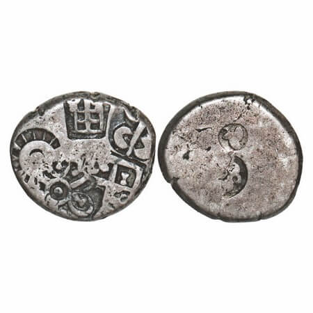 Magadha Empire, Punched Marked, (c. 4-3 Cen BC), Silver Karshapana, 3.39g, 13.01x14.29mm, 