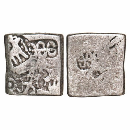 Magadha Empire, Punch Marked, (c. 4-3 Cen BC), Silver Karshapana, 3.27g, 12.59x13.39mm, Ob