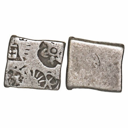 Magadha Empire, Punch Marked, (c. 4-3 Cen BC), Silver Karshapana, 3.21g, 12.20x12.89mm, Ob