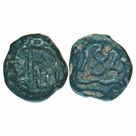 Madras Presidency, Copper Dudu (Ten Cash), 5.98g, 1784. Obv: Bale Mark, with C C E in spok