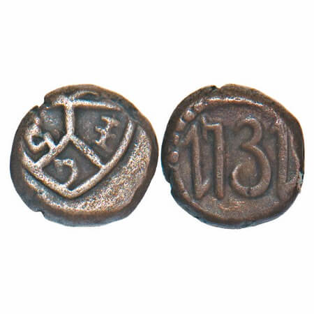 Madras Presidency, Copper Great Cash, 1.16g, 1731 AD, Obv: Bale mark E I C, Rev: 1731. Pau