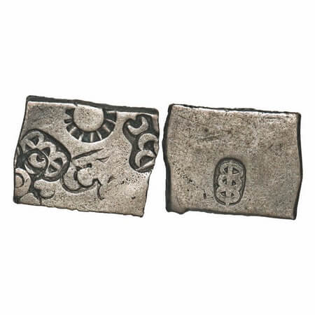 Magadha Empire, Punch Marked, (c. 4-3 Cen BC), Silver Karshapana, 3.46g, 12.95x16.47mm, Ob