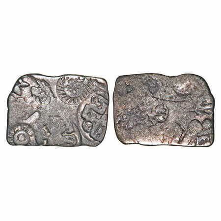 Nanda Empire, Punch Marked, (c. 4 Cen BC), Silver Karshapana, 3.17g, 14.53x20.33mm, Obv: P