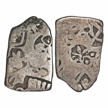 Nanda Empire, Punch Marked, (c. 4 Cen BC), Silver Karshapana, 3.06g, 20.14x12.60mm, Obv: P