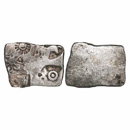 Nanda Empire, Punch Marked, (c. 4 Cen BC), Silver Karshapana, 3.08g, 14.08x20.00mm, Obv: P