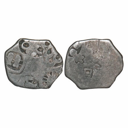 Nanda Empire, Punch Marked, (c. 4 Cen BC), Silver Karshapana, 3.10g, 14.93x17.53mm, Obv: P