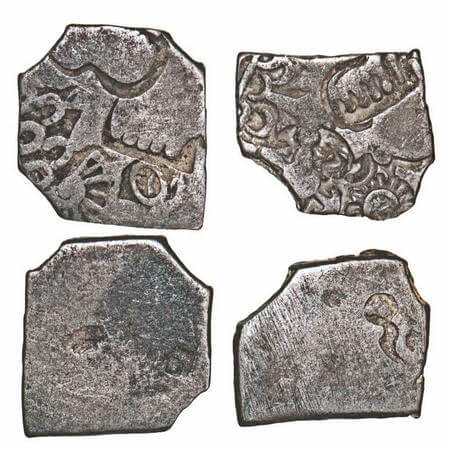 Nanda Empire, Punch Marked, (c. 4 Cen BC), (2 coins), Silver Karshapana, 3.36g, 3.32g, 13.