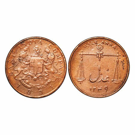 Bombay Presidency, Copper ½ Anna, 12.63g, 1834 AD, Reverse III, Obv: Arms of Eic Company, 