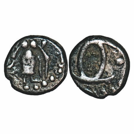 Madras Presidency, Silver Fanam, 0.96g, (1764-1806 AD issues), Obv: Standing Vishnu, Rev: 