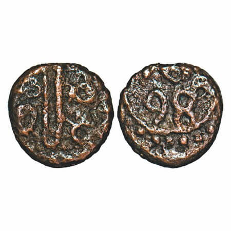Madras Presidency, Copper Cash, 0.70g, (1678 to 1722 cont.. AD issue) 1698 AD, Obv: Bale m