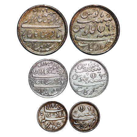 Madras Presidency, Silver, (3 Coins), (1812-1835 AD Issue), Rupee AH 1176/6 RY (open lotus