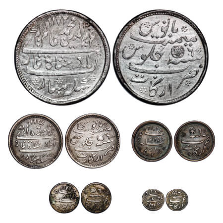Madras Presidency, Silver (5 Coins), (1823-1825 AD Issue), Rupee, ½, ¼, 1/8, 1/16 (Rose ty