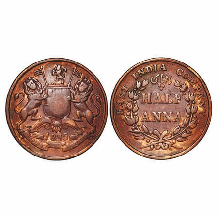 William IV, Copper, Half Anna, 1835, Madras Mint, Wreath with 20 Berries (10L + 1R), Flat