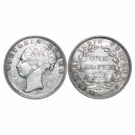 Victoria Queen, Silver, Rupee, 1840, CL, Calcutta Mint, A/I, English Head, With bud leaves