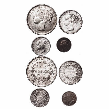 Victoria Queen, Silver, 1840, CL, (4 coins), 1) Rupee, Calcutta Mint, A/I(i), English Head