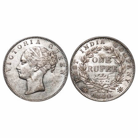 Victoria Queen, Silver, Rupee, 1840, CL, Calcutta Mint, A/II, English Head, With bud leave
