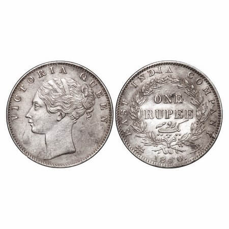 Victoria Queen, Silver, Rupee, 1840, CL, Calcutta Mint, D/VI, Indian Head, Wreath with 35 
