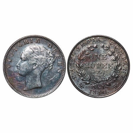 Victoria Queen, Silver, Rupee, 1840, CL, Madras Mint, A/IV, 'S' incused, English Head, Wit