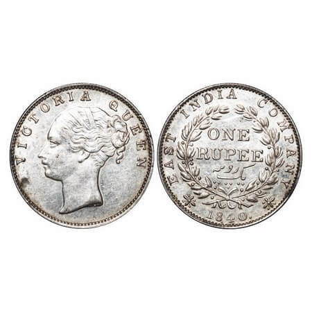 Victoria Queen, Silver, Rupee, 1840, CL, Madras Mint, A/IV, 'S' incused, English Head, Wit