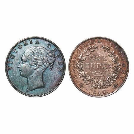 Victoria Queen, Silver, Rupee, 1840, CL, Madras Mint, A/IV, 'S' incused and 'V' raised, En