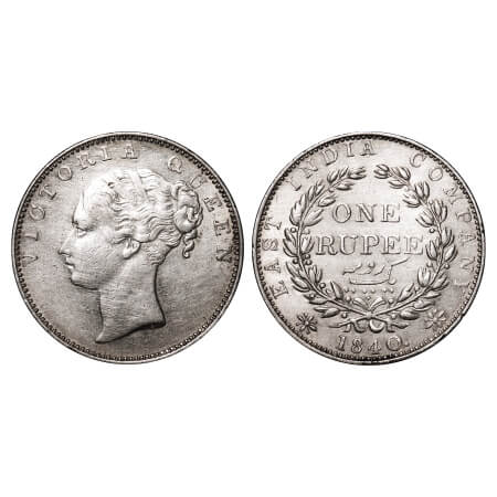 Victoria Queen, Silver, Rupee, 1840, CL, Madras Mint, A/IV, 'S' incused and 'V' raised, En