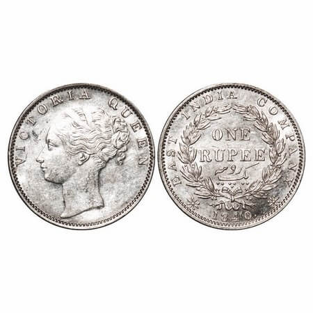Victoria Queen, Silver, Rupee, 1840, CL, Madras Mint, B/VII, 'S' incused, English head wit