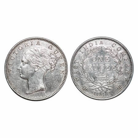 Victoria Queen, Silver, Rupee, 1840, CL, Bombay Mint, A/I, Engish Head, With bud leaves ab