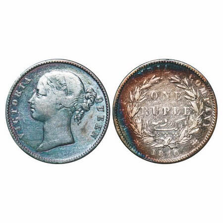 Victoria Queen, Silver, Rupee, 1840, DL, MULE, Calcutta Mint, W.W. raised, Wreath with 27 