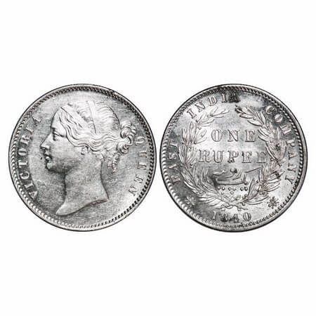 Victoria Queen, Silver, Rupee, 1840, DL, Calcutta Mint, W.W. raised, Wreath with 28 Berrie