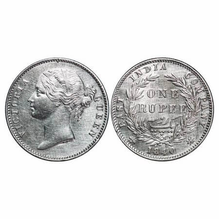 Victoria Queen, Silver, Rupee, 1840, DL, Calcutta Mint, W.W. raised, Wreath with 28 Berrie