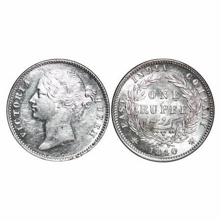 Victoria Queen, Silver, Rupee, 1840, DL, Calcutta Mint, W.W. raised, Wreath with 28 Berrie
