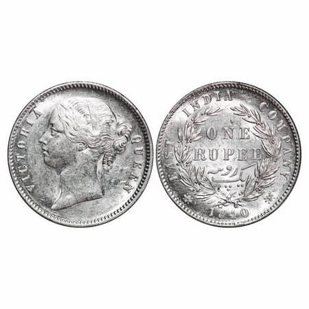 Victoria Queen, Silver, Rupee, 1840, DL, Calcutta Mint, W.W. raised, Wreath with 28 Berrie