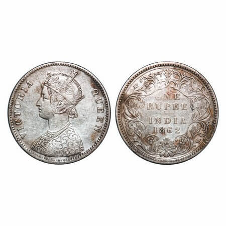 Victoria Queen, Silver, Rupee, 1862, Calcutta Mint, A/III, w/o initial 'J'. F. Prid 65. GK