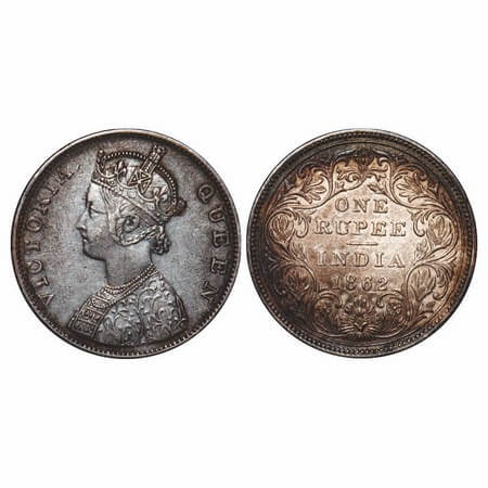 Victoria Queen, Silver, Rupee, 1862, Bombay Mint, B/II, With enclosed frame effect. F. Pri