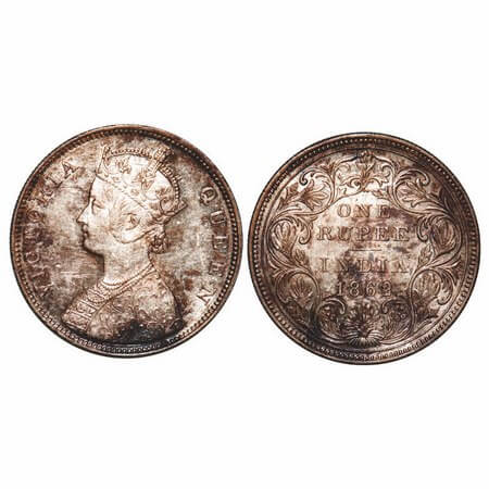 Victoria Queen, Silver, Rupee, 1862, Bombay Mint, B/II/2/0. F. Prid 71. GK 287. Brilliant 