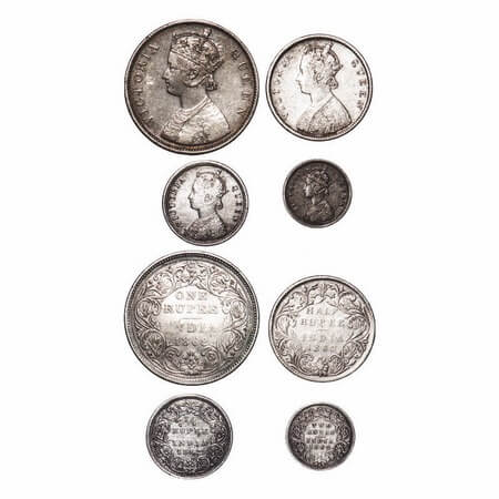 Victoria Queen, Silver, 1862, (4 coins), 1) Rupee, Bombay Mint, B/II/2/0, 2) Half Rupee, B