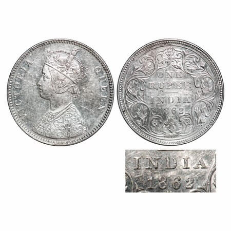 Victoria Queen, Silver, Rupee, 1862, Bombay Mint, A/II/0/5, Broken 'D" in India, w/o initi