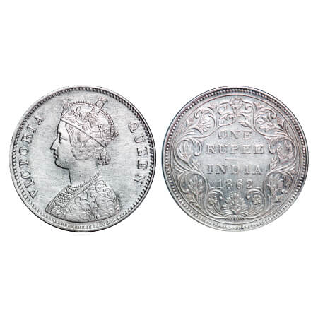 Victoria Queen, Silver, Rupee, 1862, Bombay Mint, A/II/0/10, with initial 'J', Distorted n